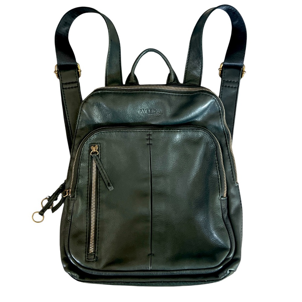 American leather unisex Classic Black genuine Leather Backpack